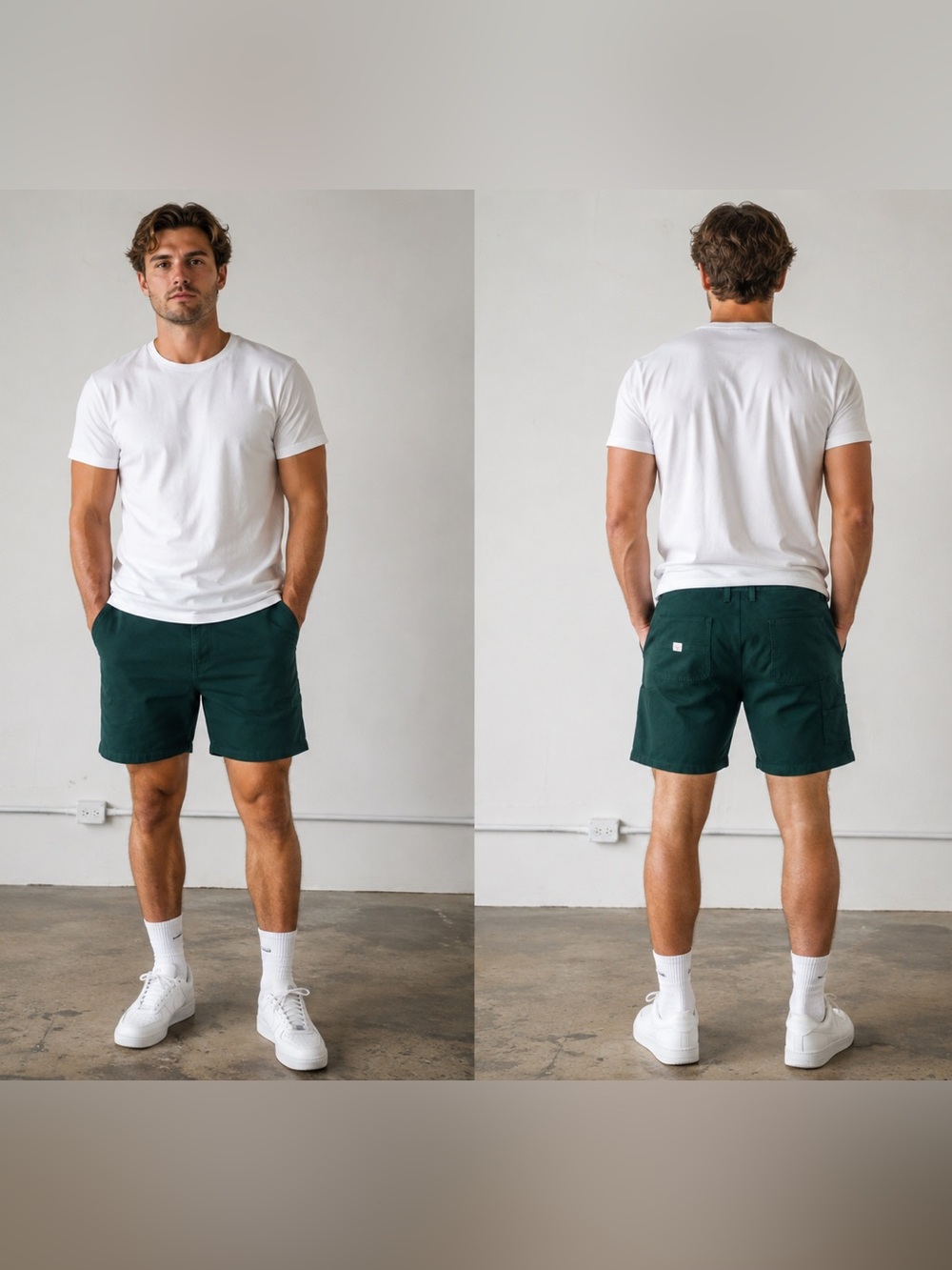 Old Navy Men's Loose Fit Twill Carpenter Shorts in a dark forest green